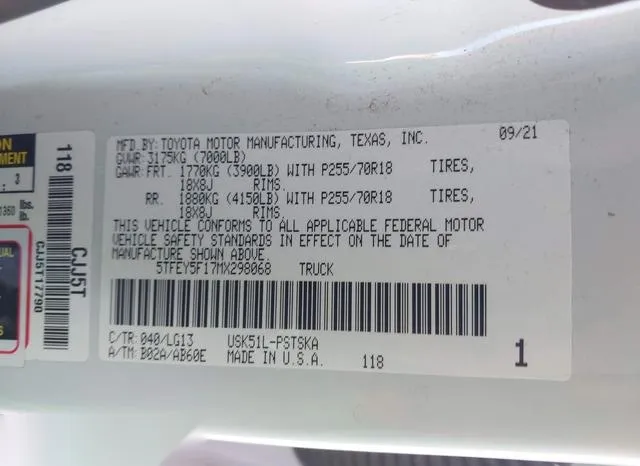 5TFEY5F17MX298068 2021 2021 Toyota Tundra- SR5 9