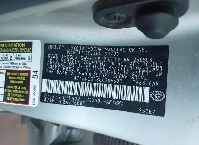 4T1BK36B88U286502 2008 2008 Toyota Avalon- Xls 9