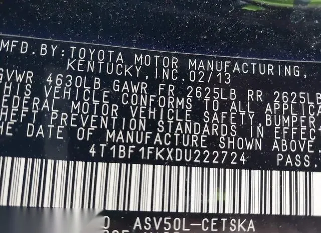 4T1BF1FKXDU222724 2013 2013 Toyota Camry- SE 9