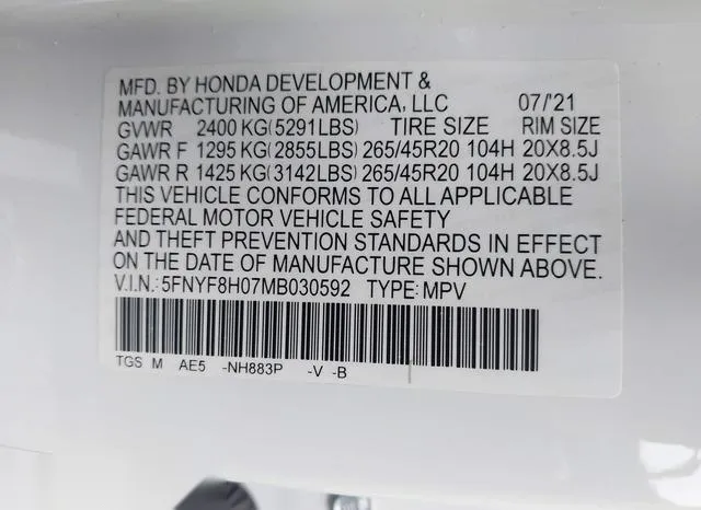 5FNYF8H07MB030592 2021 2021 Honda Passport- Awd Elite 9