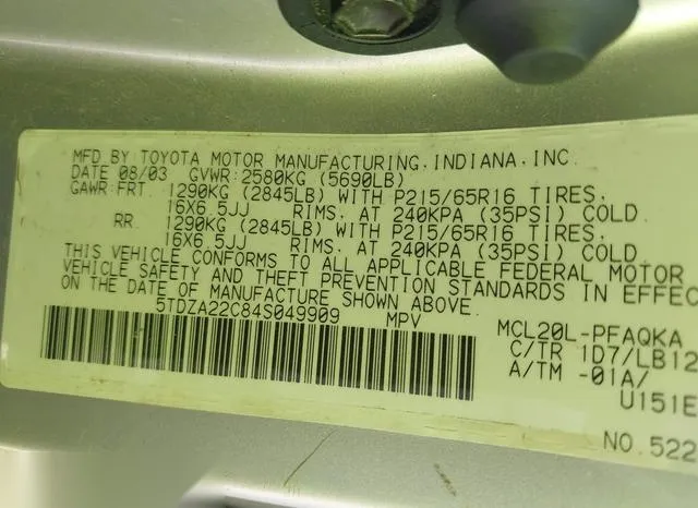 5TDZA22C84S049909 2004 2004 Toyota Sienna- Xle 9