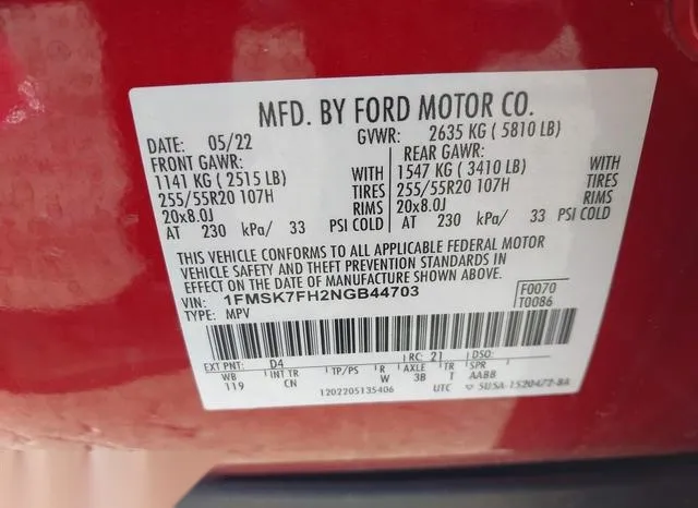 1FMSK7FH2NGB44703 2022 2022 Ford Explorer- Limited 9