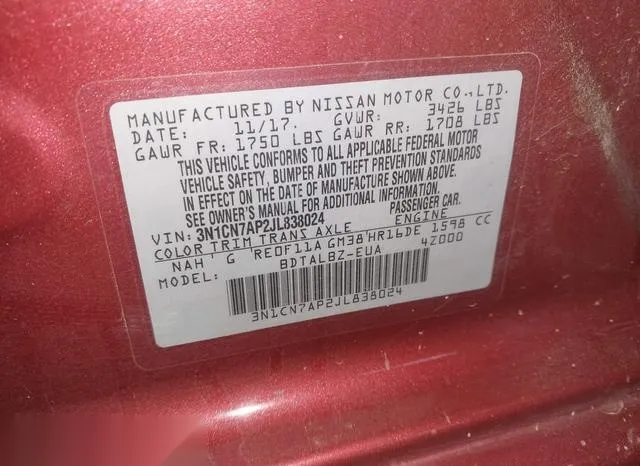 3N1CN7AP2JL838024 2018 2018 Nissan Versa- 1-6 SV 9