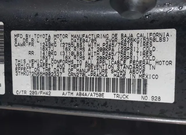 3TMKU72N65M002337 2005 2005 Toyota Tacoma- Prerunner V6 9