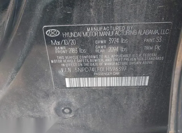 5NPD74LF0LH596397 2020 2020 Hyundai Elantra- SE 9