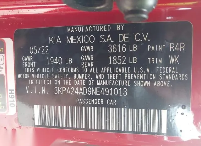 3KPA24AD9NE491013 2022 2022 KIA Rio- S 9