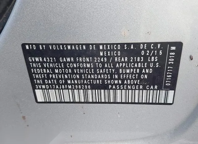 3VWD17AJ8FM298296 2015 2015 Volkswagen Jetta- 1-8T Se 9