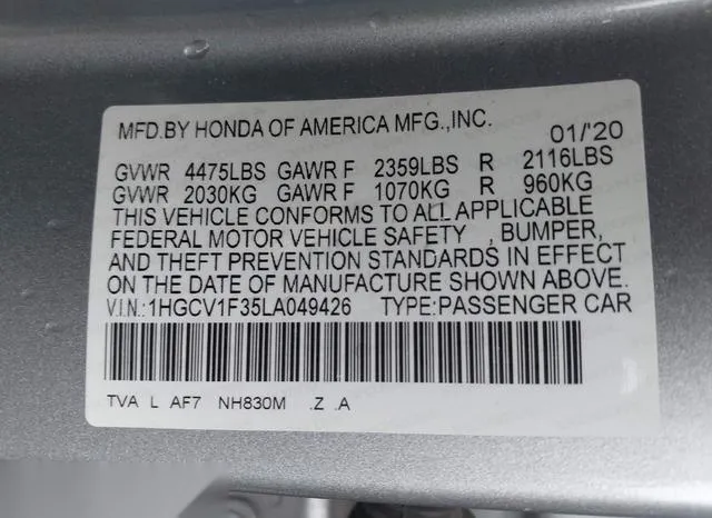 1HGCV1F35LA049426 2020 2020 Honda Accord- Sport 9