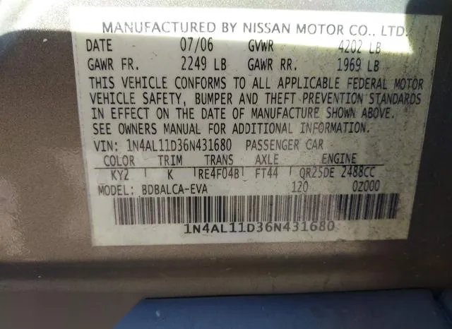 1N4AL11D36N431680 2006 2006 Nissan Altima- 2-5 S 9