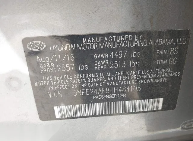 5NPE24AF8HH484105 2017 2017 Hyundai Sonata 9