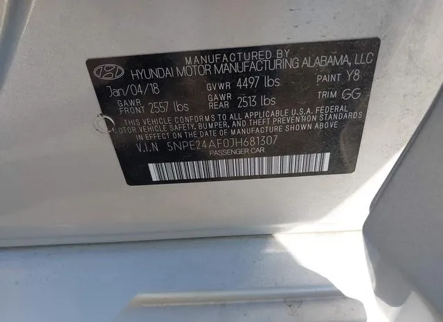 5NPE24AF0JH681307 2018 2018 Hyundai Sonata- SE 9