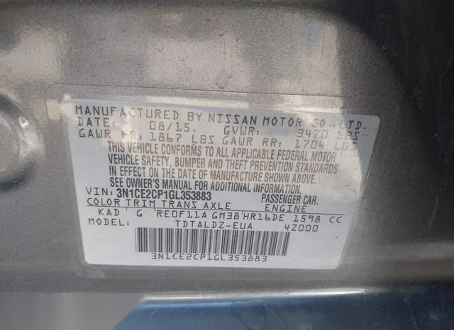 3N1CE2CP1GL353883 2016 2016 Nissan Versa- Note S -sr-/S Plu 9