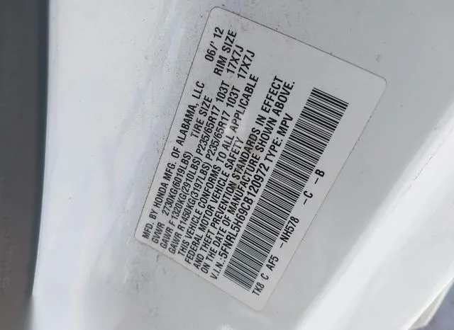 5FNRL5H69CB120972 2012 2012 Honda Odyssey- Ex-L 9