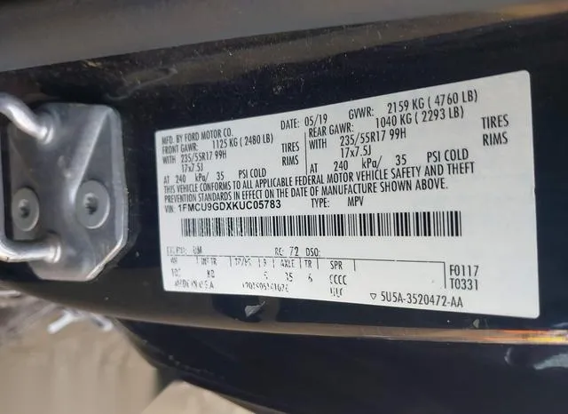 1FMCU9GDXKUC05783 2019 2019 Ford Escape- SE 9