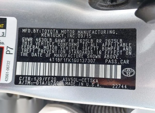 4T1BF1FK1GU137307 2016 2016 Toyota Camry- SE 9