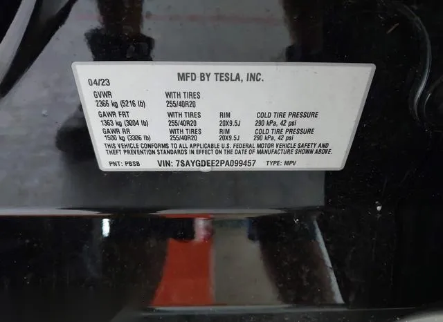 7SAYGDEE2PA099457 2023 2023 Tesla Model Y- Awd/Long Range D 9