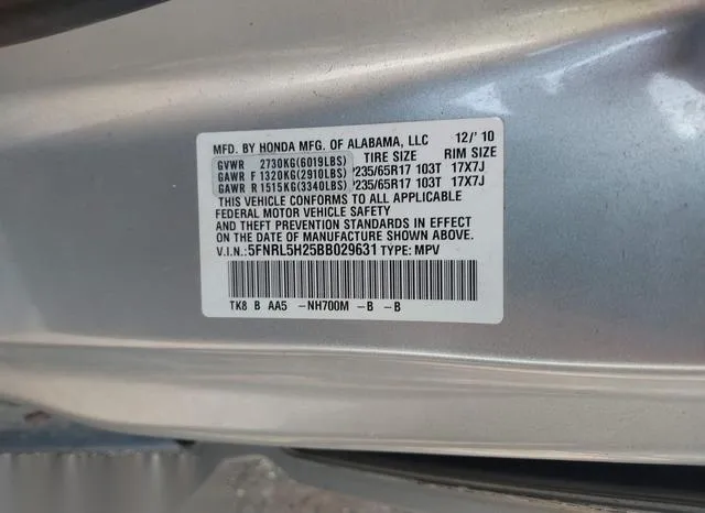 5FNRL5H25BB029631 2011 2011 Honda Odyssey- LX 9