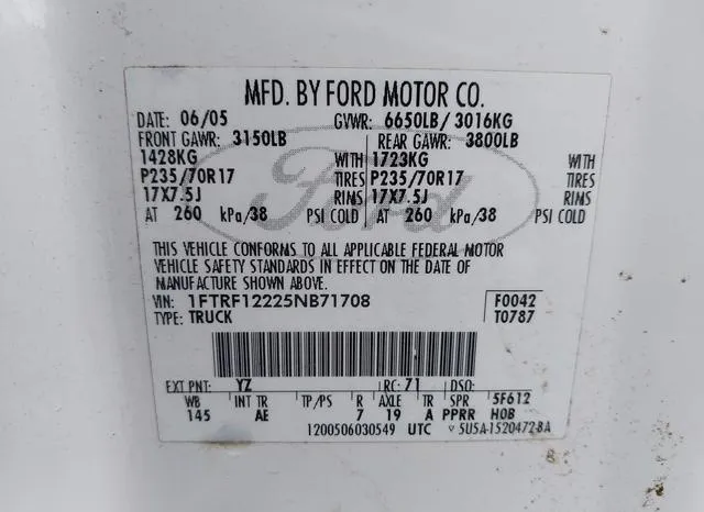 1FTRF12225NB71708 2005 2005 Ford F-150- Stx/Xl/Xlt 9