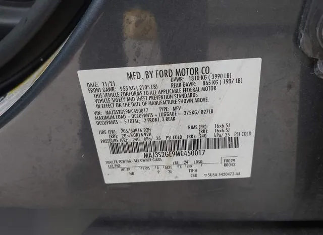 MAJ3S2GE9MC450017 2021 2021 Ford Ecosport- SE 9