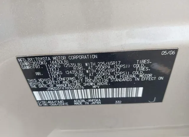 JTMZD31V765025576 2006 2006 Toyota RAV4- Limited 9