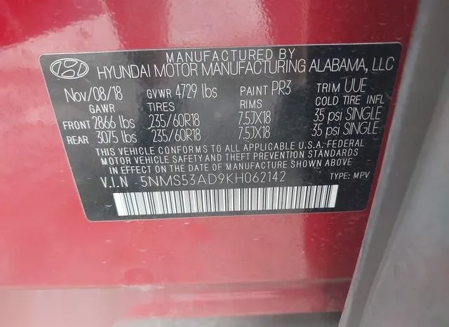 5NMS53AD9KH062142 2019 2019 Hyundai Santa Fe- Ultimate 9