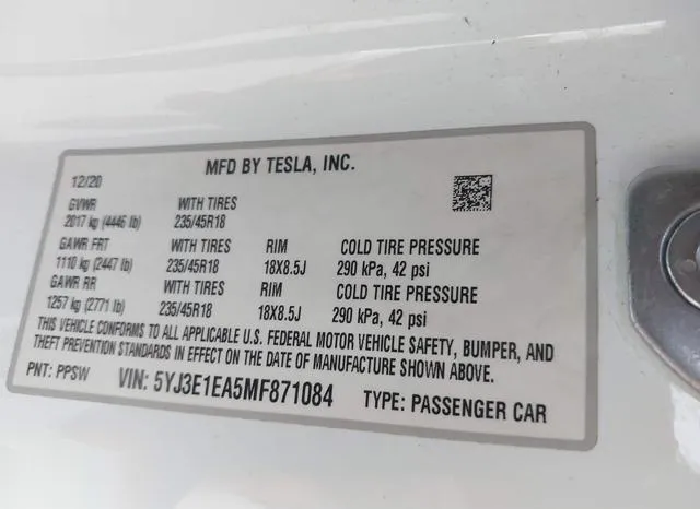 5YJ3E1EA5MF871084 2021 2021 Tesla Model 3- Standard Range P 9