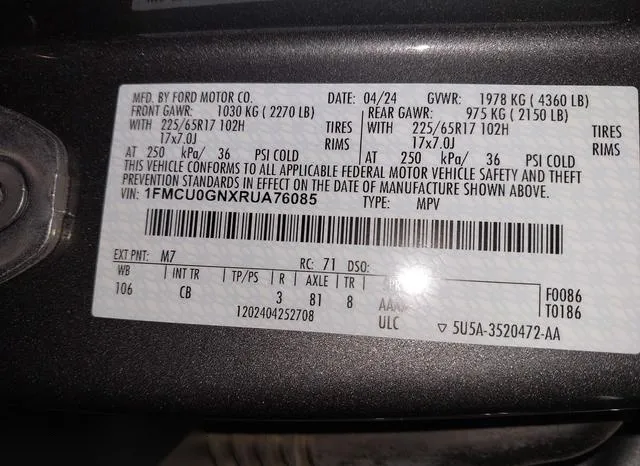 1FMCU0GNXRUA76085 2024 2024 Ford Escape- Active 9