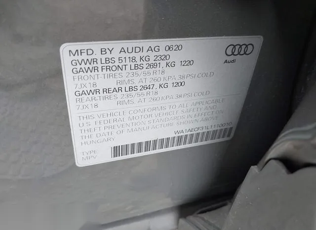 WA1AECF31L1110010 2020 2020 Audi Q3- Premium 45 Tfsi Quattr 9