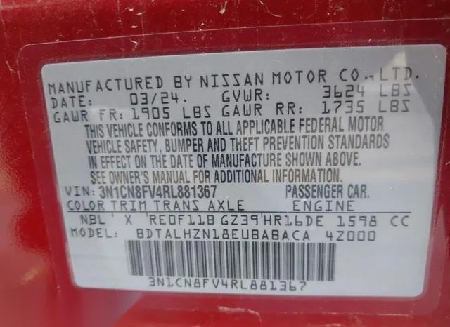 3N1CN8FV4RL881367 2024 2024 Nissan Versa- 1-6 SR 9