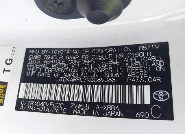 JTDKARFU7K3089068 2019 2019 Toyota Prius- L Eco 9