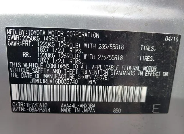 JTMDJREV1GD035740 2016 2016 Toyota RAV4- Hybrid Limited 9