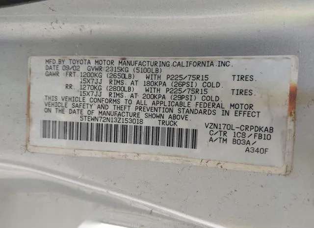 5TEWN72N13Z153018 2003 2003 Toyota Tacoma- Base V6 9