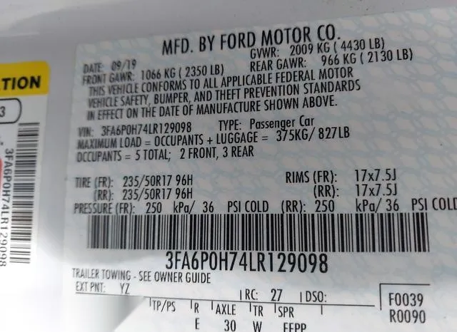 3FA6P0H74LR129098 2020 2020 Ford Fusion- SE 9