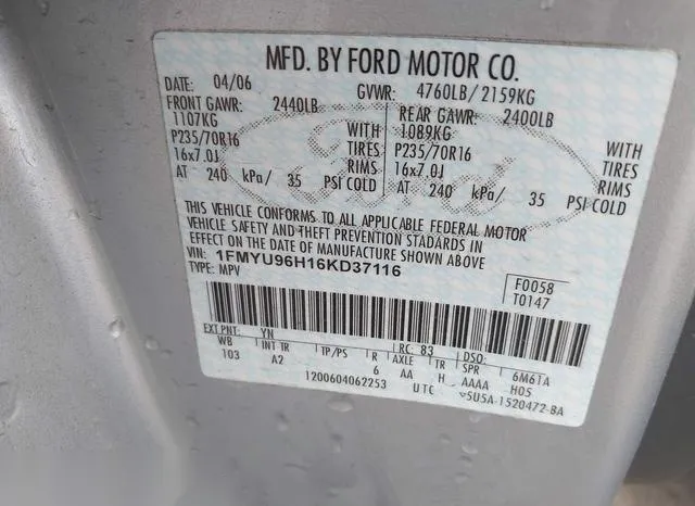 1FMYU96H16KD37116 2006 2006 Ford Escape Hybrid 9