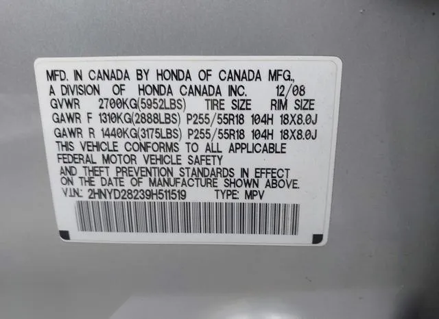 2HNYD28239H511519 2009 2009 Acura MDX 9