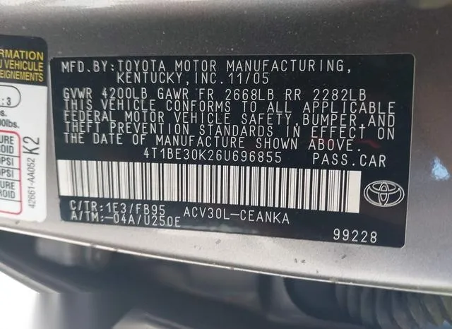 4T1BE30K26U696855 2006 2006 Toyota Camry- LE 9