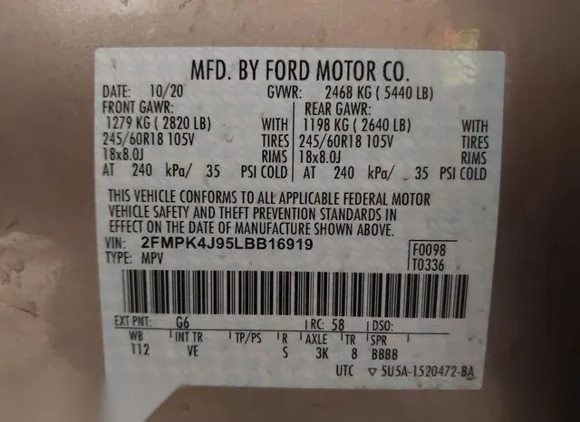 2FMPK4J95LBB16919 2020 2020 Ford Edge- Sel 9