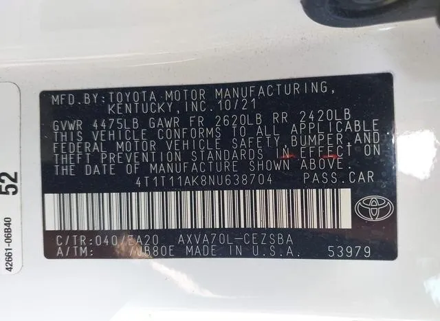 4T1T11AK8NU638704 2022 2022 Toyota Camry- SE 9