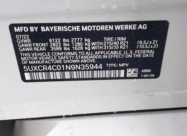 5UXCR4C01N9N35944 2022 2022 BMW X5- Sdrive40I 9