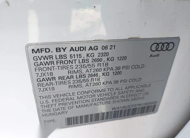 WA1AUCF37N1003033 2022 2022 Audi Q3- Premium 40 Tfsi Quattro 9