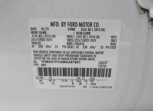 1FMSK7FHXMGA87861 2021 2021 Ford Explorer- Limited 9