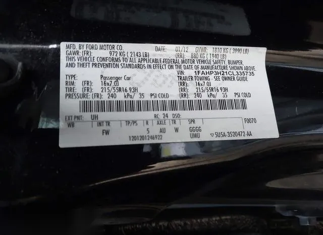 1FAHP3H21CL335735 2012 2012 Ford Focus- Sel 9