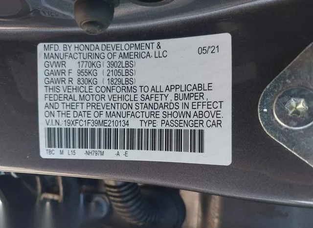 19XFC1F39ME210134 2021 2021 Honda Civic- EX 9