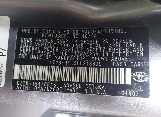 4T1BF1FK9HU348899 2017 2017 Toyota Camry- SE 9