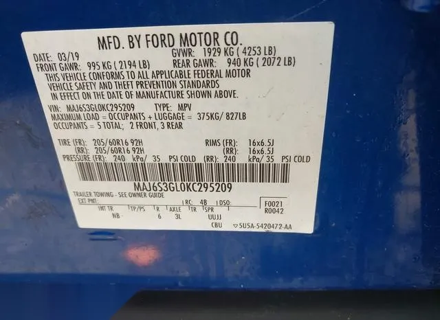 MAJ6S3GL0KC295209 2019 2019 Ford Ecosport- SE 9