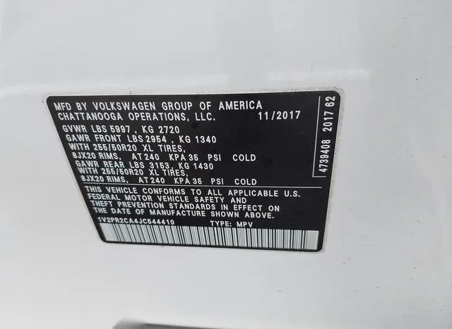 1V2PR2CA4JC544410 2018 2018 Volkswagen Atlas- 3-6L V6 Se W/T 9