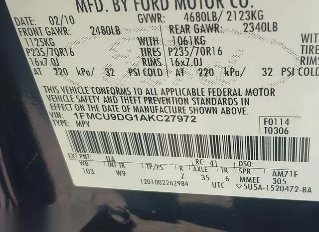 1FMCU9DG1AKC27972 2010 2010 Ford Escape- Xlt 9