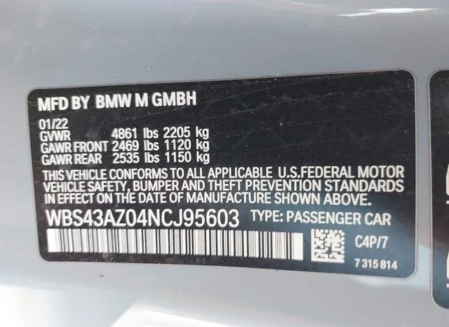 WBS43AZ04NCJ95603 2022 2022 BMW M4- Competition Xdrive 9