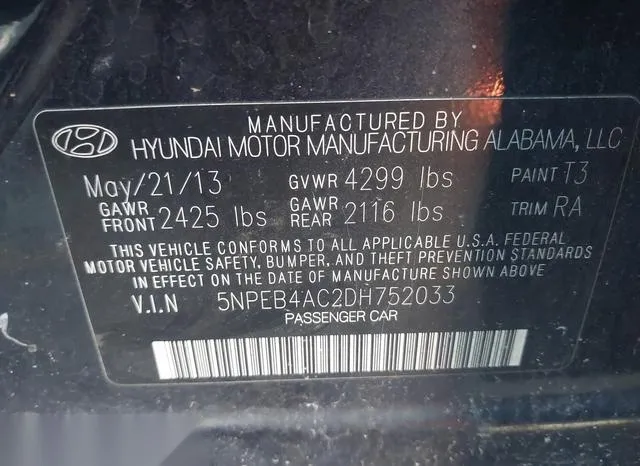 5NPEB4AC2DH752033 2013 2013 Hyundai Sonata- Gls 9