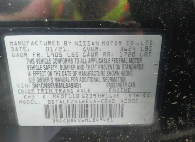 3N1CN8EV6ML849451 2021 2021 Nissan Versa- Sv Xtronic Cvt 9